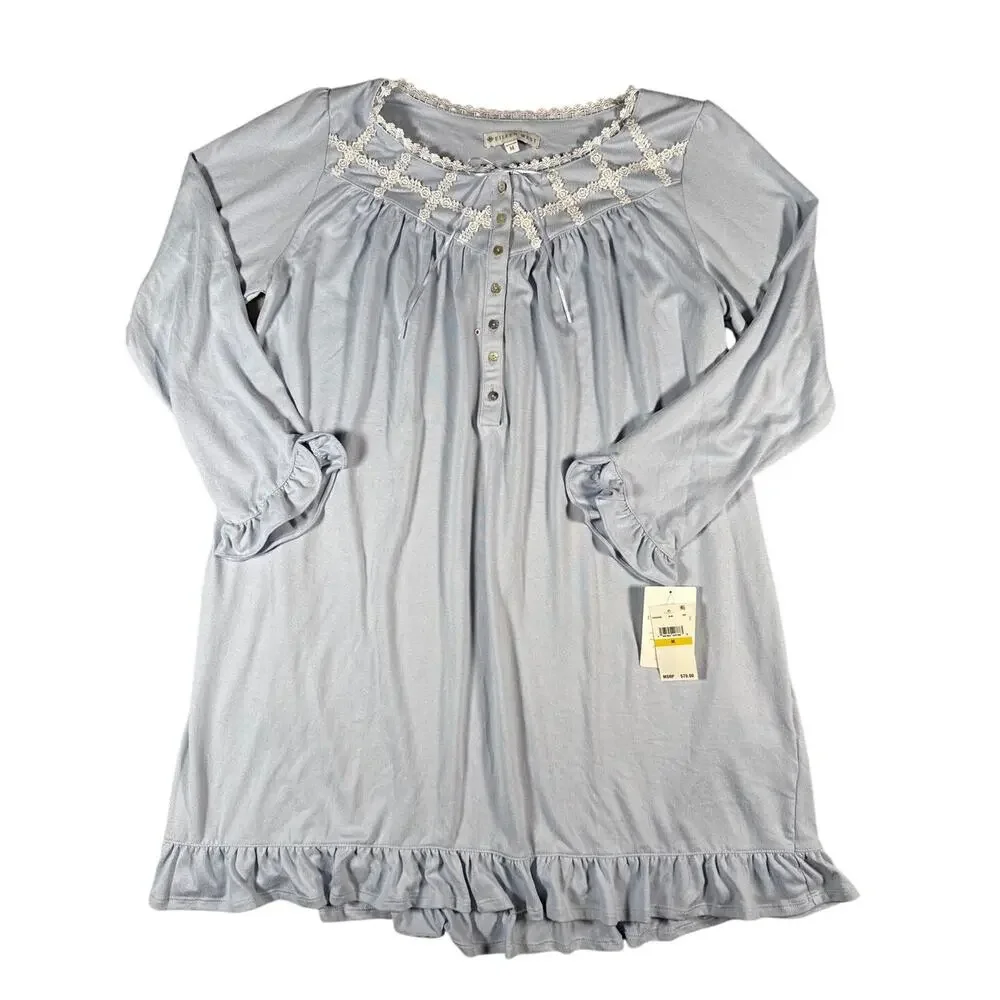 Eileen West Night Gown Pajama Womens Medium Long Sleeve Sweater‎ Knit Light Blue